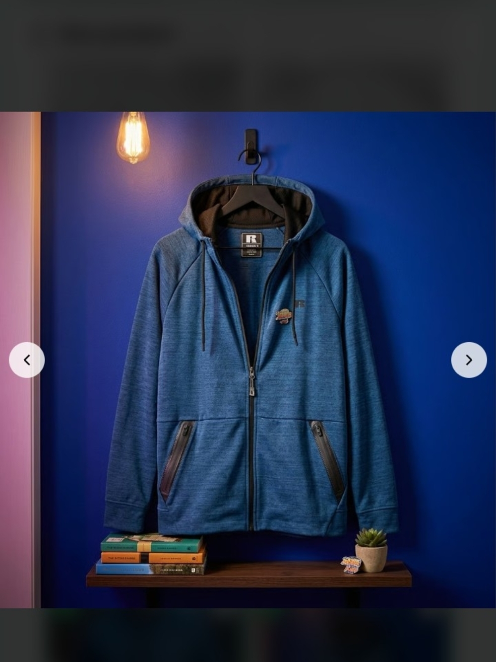 Russell Fusion Men's Blue Full Zip Hooded jacket w/ zip pockets size s 34/36